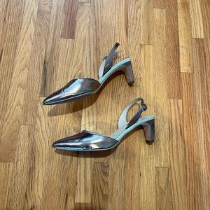 Silver leather Boden slingback heels size 38.5 euro/6 US